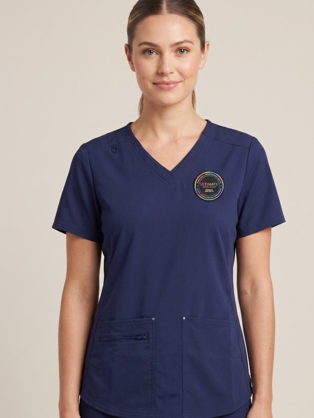 NWT | SCRUBSTAR Ultimate Navy Yoga Performance V-Neck Scrub Top Pockets | Large